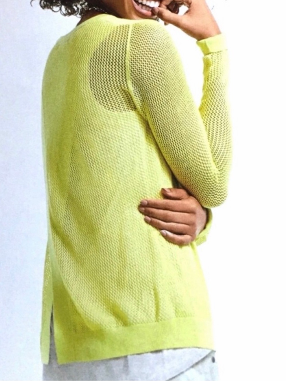 CAbi #199 lime Green Women's summer spring Sweater with mesh sleeves